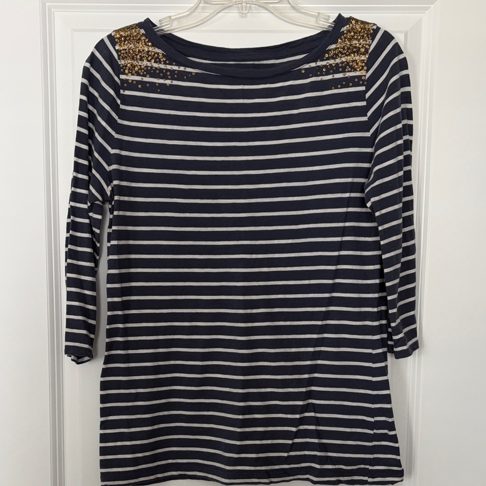 Merona Blue and White Striped Cotton Tee